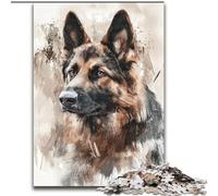 Jigsaw Puzzles for Teenagers 1000 Watercolor German Shepherd, Challenging Difficult with Fully Interlocking Randomly Shaped Pieces (size 50x75cm)