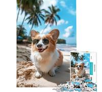 Jigsaw Puzzles for Teenagers 1000 Welsh Corgi Sunglasses Practical Game Toy Intellectual Game Birthday Gifts Presents for Women (Size 38x26cm)