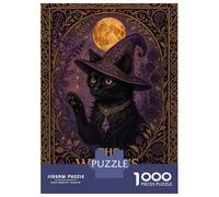 Jigsaw Puzzles for Teenagers 1000 Witch Familiar Black Cat Fantasy Art Jigsaw Fun Games Perfect Decoration Deal As Gifts for The Whole Family 70x50cm/1000pcs