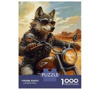 Jigsaw Puzzles for Teenagers 1000 Wolf Biker in Desert Landscape Puzzles for Adults Hands-on Game Stress Reliever Help The Brain Exercise 70x50cm/1000pcs