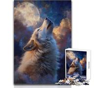 Jigsaw Puzzles for Teenagers 1000 Wolf Howling at The Moon Painting Staycation Kill Time Hands-on Game Secret Santa Gifts (size 38x52cm)