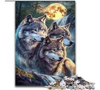 Jigsaw Puzzles for Teenagers 1000 Wolf Under The Moon, Decompressing Intellectual Educational Toy Birthday Present, Gifts 50x75cm