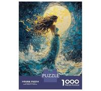 Jigsaw Puzzles for Teenagers 1000 Woman in Blue Dress Under Moon Jigsaws for Adults Brain Teaser Game Presents for Women Unique Birthday And Gifts 70x50cm/1000pcs