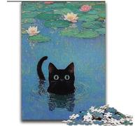 Jigsaw Puzzles for Teenagers 2000 Black Cat at The Pond for Age 14+ Brain Teaser Game Best Gift for Adults And Teenagers 70x100cm