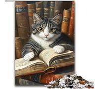 Jigsaw Puzzles for Teenagers 2000 Cat Reading A Book Stress Reliever Staycation Kill Time Perfect Decoration for Age 14+ 70x100cm