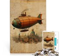 Jigsaw Puzzles for teenagers 2000 Piece Steampunk Airship Over City Mustermontage einzigartiges Herausforderungsspiel70x100cm