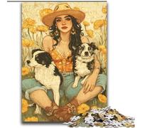 Jigsaw Puzzles for Teenagers 2000 Pieces Cowgirl Dogs in Wildflowers Family Game Stress Reliever Difficult Challenge Suitable for Couples 70x100cm