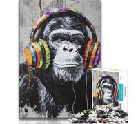 Jigsaw Puzzles for Teenagers 2000 Pieces Gorilla with Headphones,Stress Reliever Difficult Challenge Unique Home Decor And Gifts 70x100cm