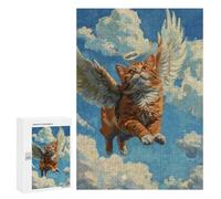 Jigsaw Puzzles for Teenagers 300 PCS Angel Cat Flying in Sky Jigsaws for Adults Puzzle Hand Speed Race for Birthday, Chrismas Challenging Game Gifts 300 PCS