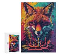 Jigsaw Puzzles for Teenagers 300 PCS Fox Chess Strategy Art Print Jigsaws for Adults Puzzle Hand Speed Race for Birthday, Chrismas Challenging Game Gifts 300 PCS