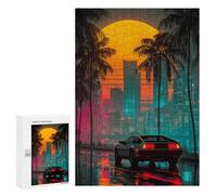 Jigsaw Puzzles for Teenagers 300 PCS Neon Cityscape with Retro Car -2 Jigsaw Puzzles for Teenagers Enhance Memory for Birthday, Chrismas Beautiful Design Game 300 PCS