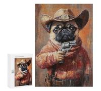 Jigsaw Puzzles for Teenagers 300 PCS Western Pug Sheriff Art Print Jigsaws for Adults Puzzle Hand Speed Race for Birthday, Chrismas Challenging Game Gifts 300 PCS