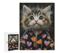 Jigsaw Puzzles for Teenagers 500 PCS Cute Kitten in Heart Jacket-3 Jigsaws for Adults Puzzle Hand Speed Race for Birthday, Chrismas Challenging Game Gifts 500 PCS