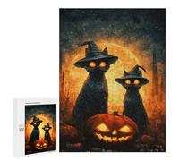 Jigsaw Puzzles for Teenagers 500 PCS Halloween Black Cats with Jack-o'-Lanterns Jigsaws for Adults Puzzle Hand Speed Race for Birthday, Chrismas Challenging Game Gifts 500 PCS