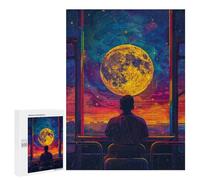 Jigsaw Puzzles for Teenagers 500 PCS Man Watching Moon from Train Window Jigsaw Puzzles for Teenagers Enhance Memory for Birthday, Chrismas Beautiful Design Game 500 PCS