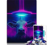 Jigsaw Puzzles for Teenagers Alien Spaceship And Cow,Help The Brain Exercise Addictive Toys to Cultivate Patience Gift For Birthdays (38x26cm)