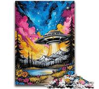 Jigsaw Puzzles for Teenagers Alien UFO Teenager Puzzles,Stress Reliever Staycation Kill Time Wishlist with Santa Claus (38x26cm)
