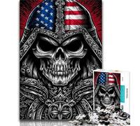 Jigsaw Puzzles for Teenagers American Flag Skull 1000 Pieces for Adults,Birthday Gift Idea for Adults, Family Game And Hobby 26x38cm