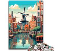 Jigsaw Puzzles for Teenagers Amsterdam Windmill Travel 1000 Piece Puzzle,Stress Reliever Staycation Kill Time Enhance Love between Couples (50x75cm)
