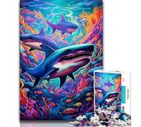 Jigsaw Puzzles for Teenagers Animal Art Shark 1000 Piece Jigsaw,Educational Games Home Decoration Suitable for Desktop Decoration (size 38x26cm)