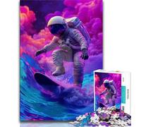 Jigsaw Puzzles for Teenagers Astronaut Space Surfing 1000 Piece Puzzle,Stress Reliever Staycation Kill Time Enhance Love between Couples 38x26cm