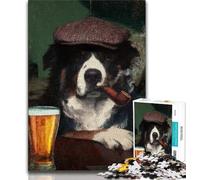 Jigsaw Puzzles for Teenagers Australian Shepherd Dog Smoking,Help The Brain Exercise Addictive Toys to Cultivate Patience Perfect Decoration 75x50cm