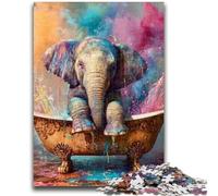 Jigsaw Puzzles for Teenagers Baby Elephant Taking A Bath 1000 Piece Puzzle,Stress Reliever Staycation Kill Time Wishlist with Santa Claus (75x50cm)
