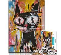 Jigsaw Puzzles for Teenagers Basquiat Black Cat 1000 Pieces for Adults,Birthday Gift Idea for Adults, Family Game And Hobby 26x38cm