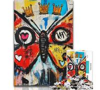 Jigsaw Puzzles for Teenagers Basquiat Style Butterfly Puzzles for Adults,Challenging Family Activity Games DIY Toy for Home Wall Decor Gifts (size 75x50cm)