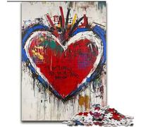 Jigsaw Puzzles for Teenagers Basquiat-style Heart, Family Game Stress Reliever Difficult Challenge Enhance Love between Couples (Size 50x75cm)