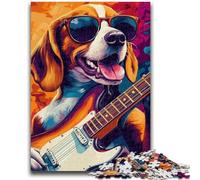 Jigsaw Puzzles for Teenagers Beagle Playing Guitar Teenager Puzzles,for Educational Game Challenge Toy Deal As Gifts for The Whole Family (38x26cm)