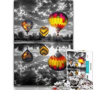 Jigsaw Puzzles for Teenagers Black And White Hot Air Balloon Puzzles for Teenagers,is Ideal As Gifts for The Whole Family Suitable for And 14 (size 38x26cm)