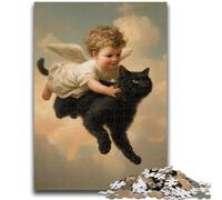 Jigsaw Puzzles for Teenagers Black Cat And Angel Baby Puzzles,Challenging Game Gifts for Is Ideal As A Gift for The Whole Family (26x38cm)
