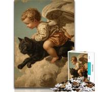 Jigsaw Puzzles for Teenagers Black Cat And Angel Baby Puzzles for Teenagers,is Ideal As Gifts for The Whole Family Suitable for And 14 (size 38x26cm)