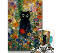 Jigsaw Puzzles for Teenagers Black Cat Oil Painting Puzzles for Teenagers,Brain Intelligence Challenge Addictive Toys for Home Decoration (size 38x26cm)