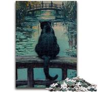 Jigsaw Puzzles for Teenagers Black Cat Sitting on The Bridge 1000 Piece Jigsaw,Family Entertainment Toys with Matching Poster And Trivia Sheet (50x75cm)