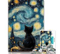 Jigsaw Puzzles for Teenagers Black Cat Under The Night Sky 1000 Pieces for Adults,Educational Stress Relief Toy Gifts for Friends And Family (size 38x26cm)