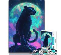 Jigsaw Puzzles for Teenagers Black Panther Under The Moon Puzzles for Teenagers,Family Entertainment Toys with Matching Poster And Trivia Sheet 75x50cm
