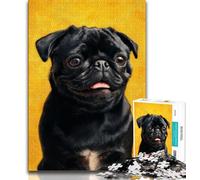 Jigsaw Puzzles for Teenagers Black Pug,Help The Brain Exercise Addictive Toys to Cultivate Patience Perfect Decoration 75x50cm