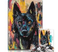 Jigsaw Puzzles for Teenagers Black Wolf Dog 1000 Pieces for Adults,Family Entertainment Toys with Matching Poster And Trivia Sheet 38x26cm