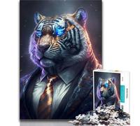 Jigsaw Puzzles for Teenagers Boss Tiger In Suit Puzzles for Teenagers,Staycation Kill Time with Fully Interlocking Randomly Shaped Pieces (size 38x26cm)