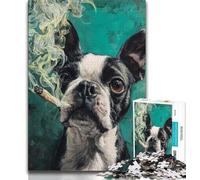 Jigsaw Puzzles for Teenagers Boston Terrier Blazed 1000 Piece Jigsaw,Educational Games Home Decoration Suitable for Desktop Decoration (size 75x50cm)