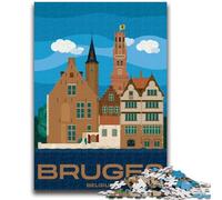 Jigsaw Puzzles for Teenagers Bruges Belgium Cityscape 1000 Piece Puzzle,Educational Games Wall Decoration Unique Birthday And Xmas Gifts (26x38cm)