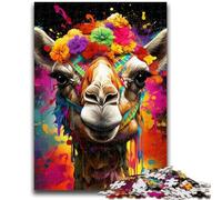 Jigsaw Puzzles for Teenagers Camel Wearing Flowers Puzzles for Teenagers,Family Entertainment Toys with Matching Poster And Trivia Sheet (26x38cm)