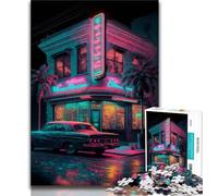 Jigsaw Puzzles for Teenagers Car in Front of The Bar 1000 Pieces for Adults,Family Entertainment Toys with Matching Poster And Trivia Sheet 75x50cm