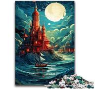 Jigsaw Puzzles for Teenagers Castle on The Sea 1000 Piece Puzzle,Stress Reliever Staycation Kill Time Wishlist with Santa Claus (75x50cm)