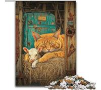 Jigsaw Puzzles for Teenagers Cat And Lamb, for Ages 14 And over Each Piece Is Unique - Fun And Challenging Game for The Whole Family Good Gift (Size 26x38cm)