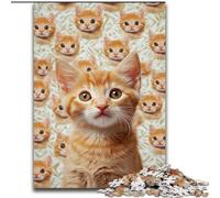 Jigsaw Puzzles for Teenagers Cat Collage,Stress Reliever Staycation Kill Time with Matching Poster And Trivia Sheet 38X26CM