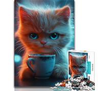 Jigsaw Puzzles for Teenagers Cat Drinking Coffee Teenager Jigsaw,Decompressing Intellectual Educational Toy Perfect Decoration 38x26cm