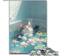Jigsaw Puzzles for Teenagers Cat in The Pool Family Game Stress Reliever Difficult Challenge Secret Santa Gifts (size 50x75cm)
